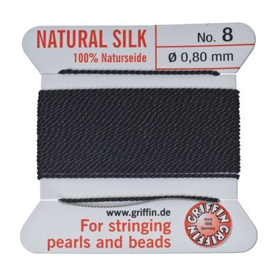 Pearl silk, natural silk, 0.80 mm, black, 2 m 