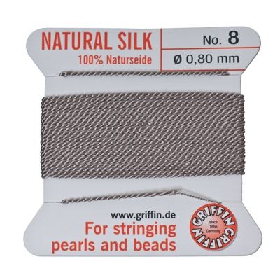 Pearl silk, natural silk, 0.80 mm, grey, 2 m 