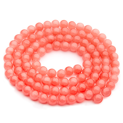 Perles de verre, jadelook, boule, pink coral, diamètre 4 mm, écheveau d'environ 200 perles 