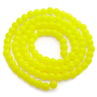 Perles de verre, jadelook, boule, jaune, diamètre 4 mm, écheveau d'environ 200 perles 