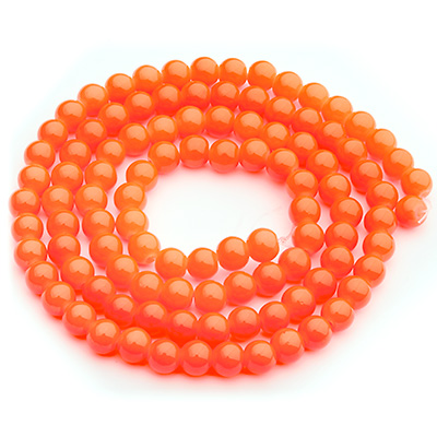 Perles de verre, jadelook, boule, orange, diamètre 4 mm, écheveau d'environ 200 perles 