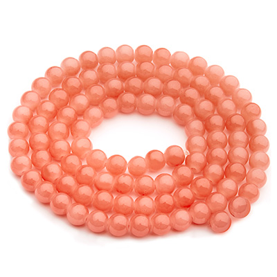 Glass beads, jade look, ball, padparadscha, diameter 4 mm, strand with approx. 200 beads 