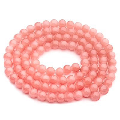 Glass beads, jade look, ball, pink, diameter 6 mm, strand with approx. 130 beads 