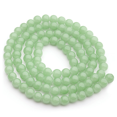 Perles de verre, jadelook, boule, light green, diamètre 6 mm, écheveau d'environ 130 perles 