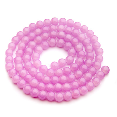 Perles de verre, jadelook, boule, violet clair, diamètre 6 mm, écheveau d'environ 130 perles 