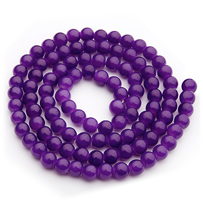 Perles de verre, jadelook, boule, violet foncé, diamètre 6 mm, écheveau d'environ 130 perles 