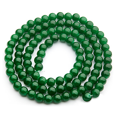 Glass beads, jade look, ball, green, diameter 8 mm, strand with approx. 100 beads 