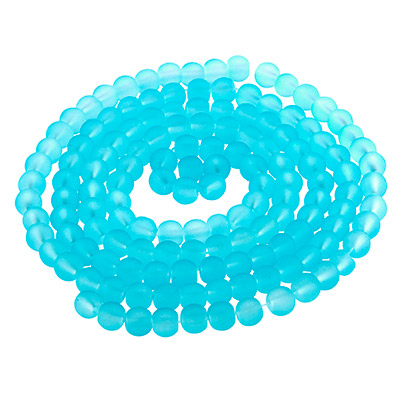 Perles de verre, givrées, boule, bleu clair, diamètre 4 mm, écheveau d'environ 200 perles 