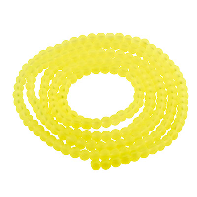 Perles de verre, givrées, boule, jaune fluo, diamètre 4 mm, écheveau d'environ 200 perles 