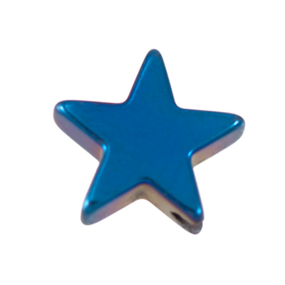 Strand of hematite beads, star, 8 x 8 mm, blue metallic galvanised, length approx. 39 cm 