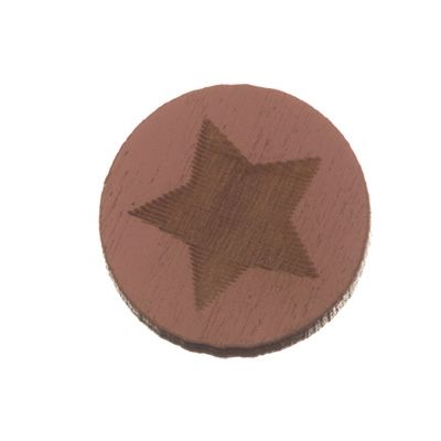Wooden cabochon, round, diameter 12 mm, motif star, pink 