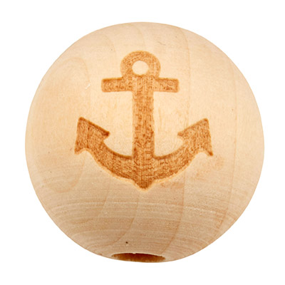 Perle en bois boule avec ancre, diamètre environ 20 mm, naturel 