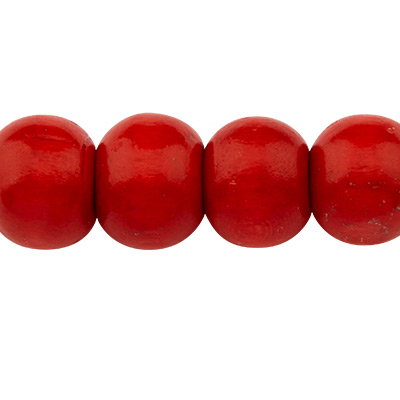 Houten kralenbol, gelakt, rood, 8 x 7 mm, gatgrootte 3 mm 