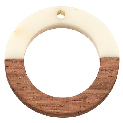Anhänger aus Holz und Resin, Ring, 28 x 3,0 mm, Öse 1,5 mm, weiß 