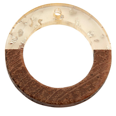 Pendentif en bois et résine, anneau, 28 x 3,0 mm, oeillet 1,5 mm, gris foncé 