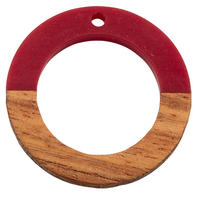 Hanger van hout en hars, ring, 28 x 3,0 mm, oogje 1,5 mm, bruin 