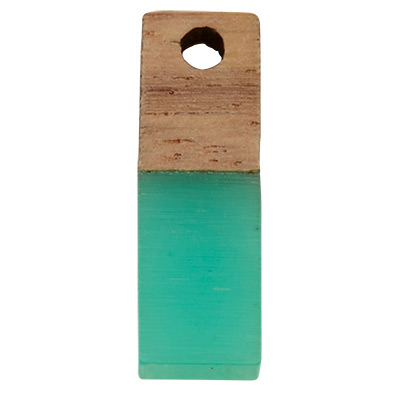 Pendentif en bois et résine, carré, 17,0 x 5,5 x 3,5 mm, oeillet 1,5 mm, turquoise 