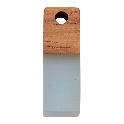 Wood and resin pendant, square, 17.0 x 5.5 x 3.5 mm, eyelet 1.5 mm, light blue 