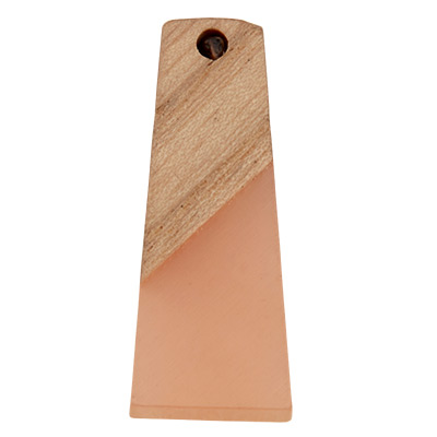 Wood and resin pendant, trapezium, 30.0 x 12.0 x 3.0 mm, eyelet 2.0 mm, pink 