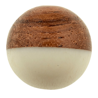 Wood and resin bead, ball, 15.0 mm, hole 1.6 mm, cream white 