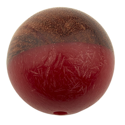 Perle en bois et résine, boule, 15,0 mm, trou 1,6 mm, rouge 