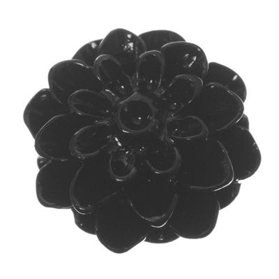 Plastic cabochon dahlia, 15 x 8.5 mm, black 