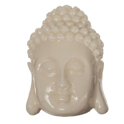 Buddha head bead, 27 x 18 mm, synthetic coral, ivory 
