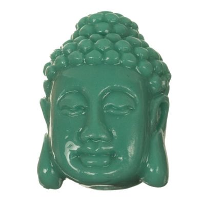 Buddha head bead, 27 x 18 mm, synthetic coral, turquoise green 