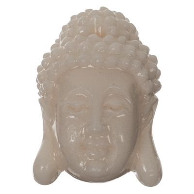 Buddha head bead, 15 x 11 mm, synthetic coral, ivory 