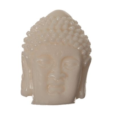 Buddha head bead, 18 x 13 mm, synthetic coral, ivory 