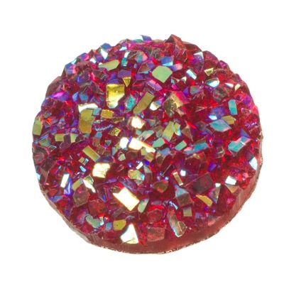 Cabochon made of synthetic resin, druzy effect , round, diameter 12 mm, dark red 
