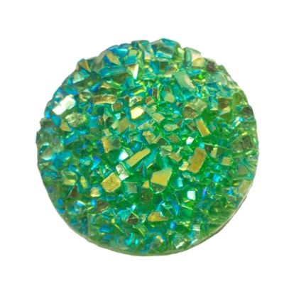 Resin cabochon, druzy effect , round, diameter 12 mm, green 