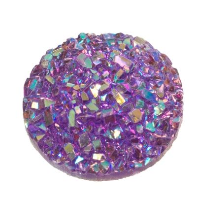 Resin cabochon, druzy effect , round, diameter 12 mm, blue-violet 