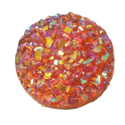Cabochon van kunsthars, druzy effect, rond, diameter 12 mm, oranje-rood 