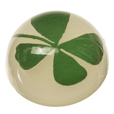 Cabochon with dried flower lucky clover, round, diameter 12 mm, white 