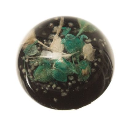 Cabochon with dried flower blossoms, round, diameter 12 mm, black 