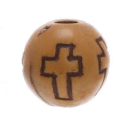 Kunststof kraal, bol bruin met zwart kruis, diameter 8 mm 