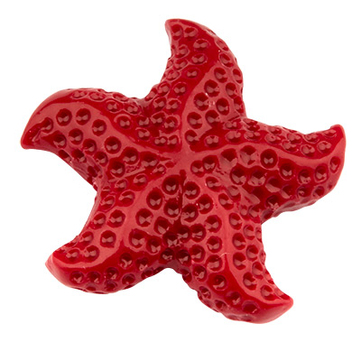 Resin bead starfish, colour: red, 20 x 21 mm 