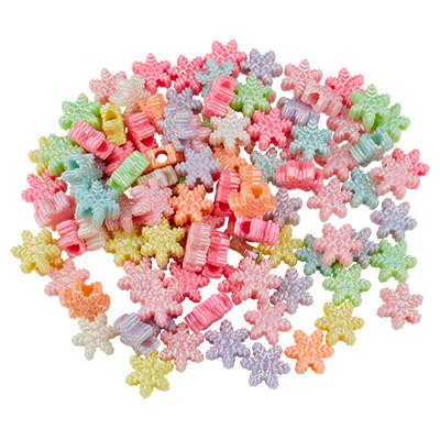 Plastic beads snowflake, mixed colours, 13x14,5x6 mm, mix with 100 beads 