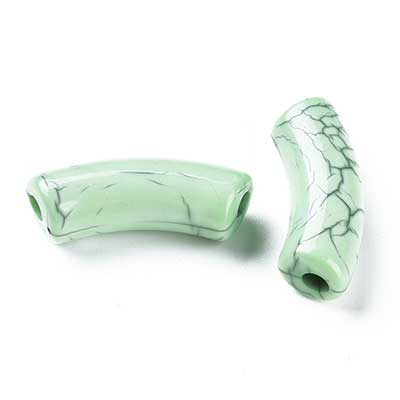 Acryl Perle Tube, Form: Gebogene Röhre, Größe ca. 35 x 11 mm, Farbe: Hellgrün, Effekt: Opak Crackle 