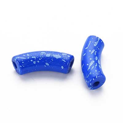 Acryl Perle Tube, Form: Gebogene Röhre, Größe ca. 35 x 11 mm, Farbe: Royalblau, Effekt: Graffitti 