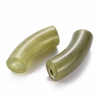 Acryl Perle Tube, Form: Gebogene Röhre, Größe ca. 35 x 11 mm, Farbe: Olive, Effekt: Edelsteinimitat 