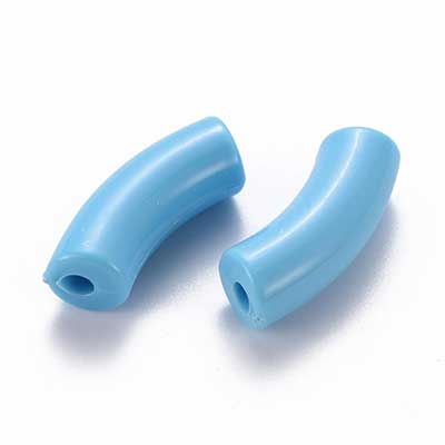 Acryl Perle Tube, Form: Gebogene Röhre, Größe ca. 35 x 11 mm, Farbe: Hellblau, Effekt: Opak 