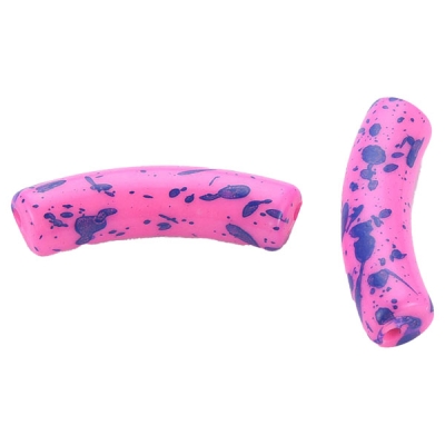 Acryl Perle Tube, Form: Gebogene Röhre, Größe ca. 32 x 8 mm, Farbe: Pink, Effekt:  Graffitti 