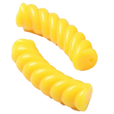 Acryl Perle Tube, Form: Gebogene gedrehte Röhre, Größe ca. 32 x 8 mm, Farbe: Gelb, Effekt: opak 
