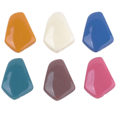 Acrylperle Fünfeck, opak, Farbmix, 25,5 x 18 x 7 mm, Bohrung: 1,5 mm, 10 Perlen pro Beutel 