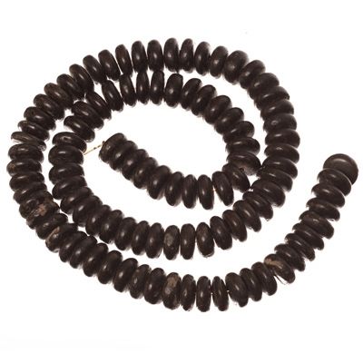 Perles de noix de coco, disque, 10 x 3 mm, noir, écheveau 