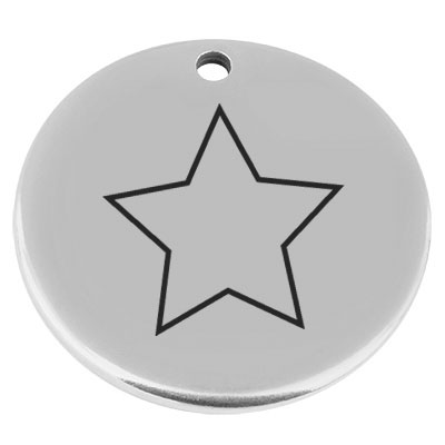 22 mm, metal pendant, round, with engraving "Star", silver-plated 
