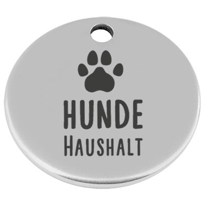 25 mm, metal pendant, round, with engraving "Dog household", silver-plated 