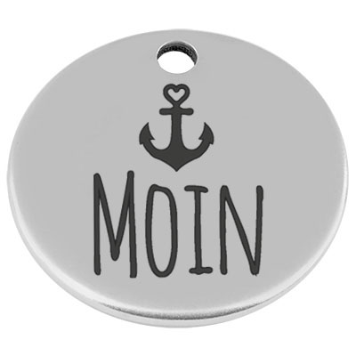 25 mm metal pendant, round, with engraving "Moin", silver-plated 
